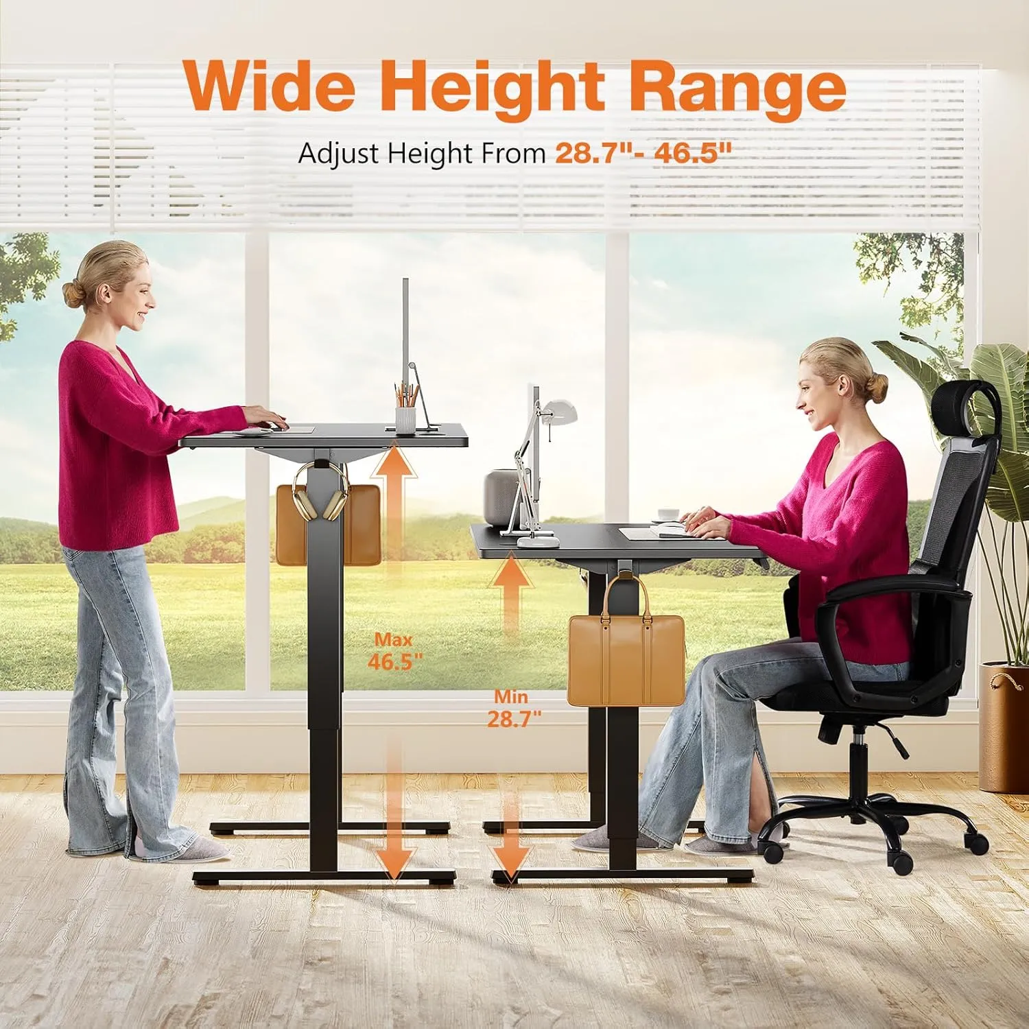 Sweetcrispy Electric Adjustable Height Standing Desk - 40 x 24 inch Sit to Stand Up Desk with Splice Board, Rising Home Office Computer Table with 2 Hook and Wire Hole for Work