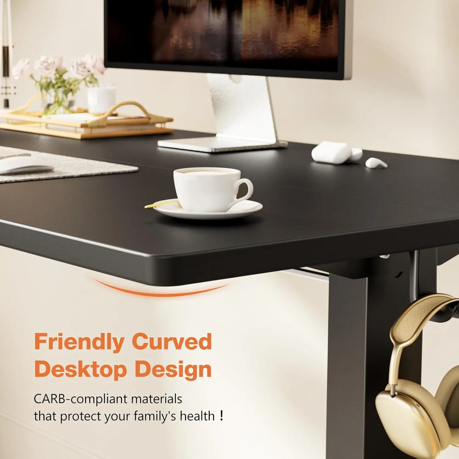 Sweetcrispy Electric Adjustable Height Standing Desk - 40 x 24 inch Sit to Stand Up Desk with Splice Board, Rising Home Office Computer Table with 2 Hook and Wire Hole for Work