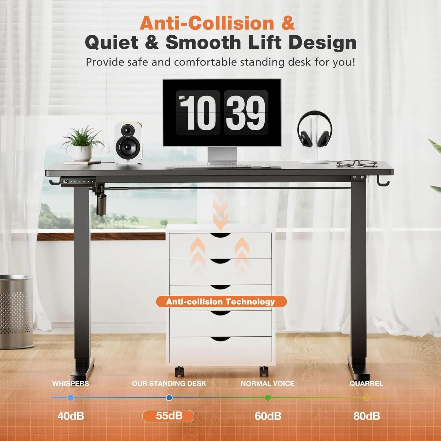 Sweetcrispy Standing Adjustable Height Desk, Electric 40 x 24 Inch Sit to Stand Up Rising Computer Gaming Table with 3 Memory Presets, Splice Board, T-Shaped Bracket Home Office Workstation - White