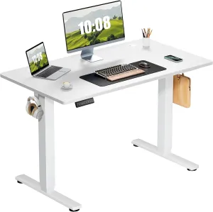 Sweetcrispy Standing Adjustable Height Desk, Electric 40 x 24 Inch Sit to Stand Up Rising Computer Gaming Table with 3 Memory Presets, Splice Board, T-Shaped Bracket Home Office Workstation - White