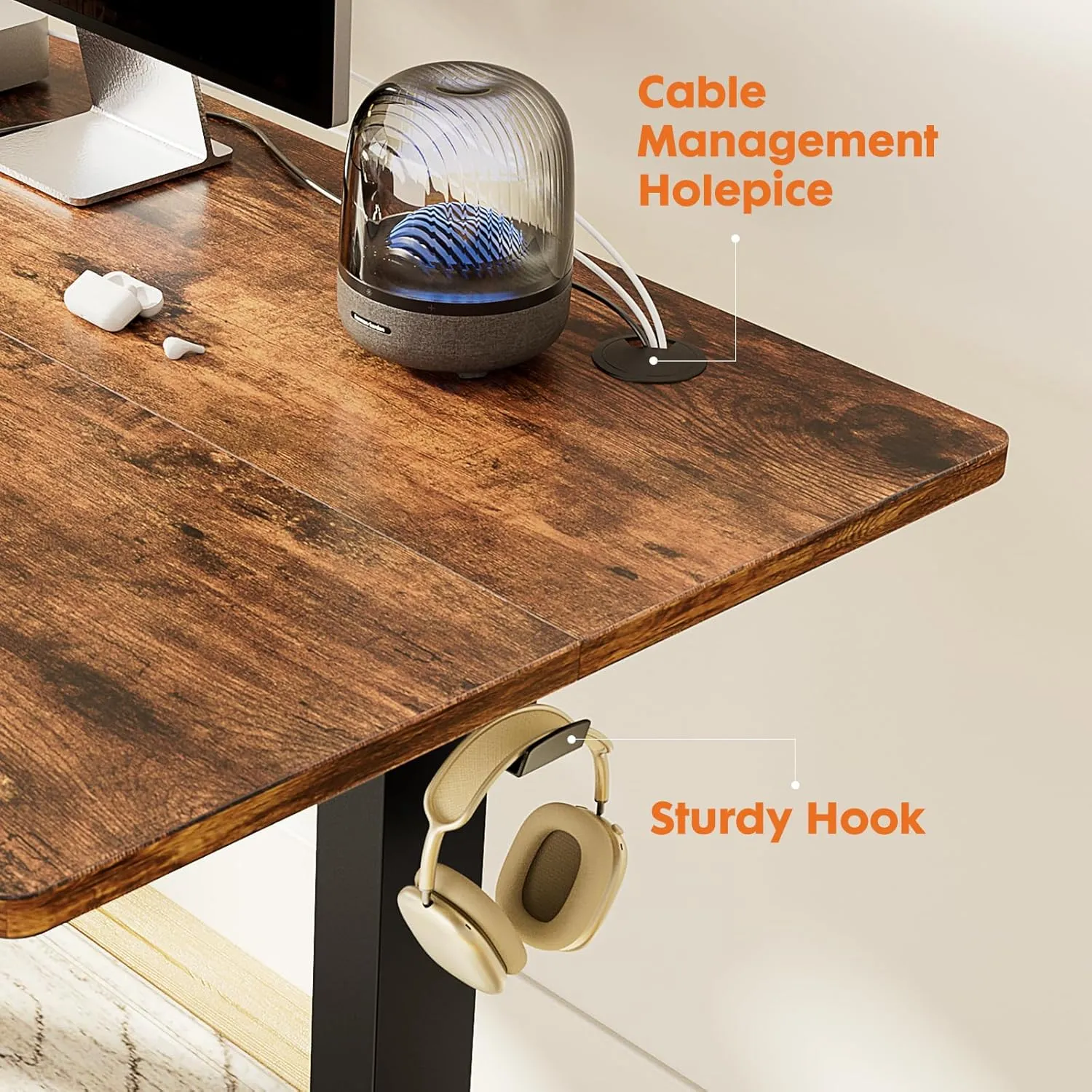 Sweetcrispy Standing Desk Adjustable Height, 63inch Electric Sit Stand up Desk for Home Office, Modern Rising Work Table for Computer Laptop, Lift Gaming Desk Sturdy Ergonomic Workstation, Rust Brown
