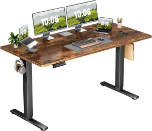 Sweetcrispy Standing Desk Adjustable Height, 63inch Electric Sit Stand up Desk for Home Office, Modern Rising Work Table for Computer Laptop, Lift Gaming Desk Sturdy Ergonomic Workstation, Rust Brown