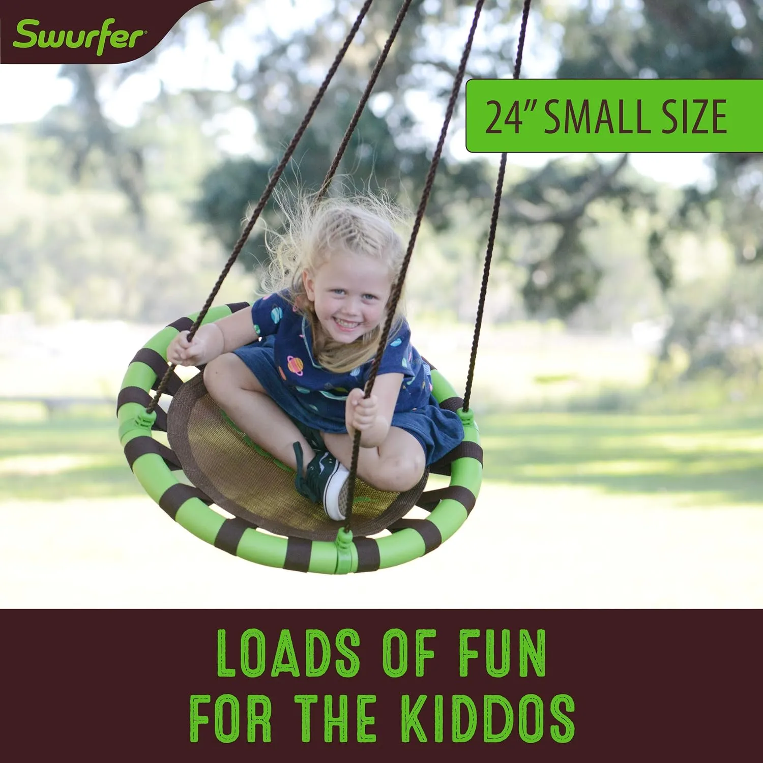 Swurfer Orbit Saucer Swing - Tree Swing for Kids, Outdoor, Weather Resistant, Padded Frame, Durable Mesh, Tool Free Assembly, Age 3 