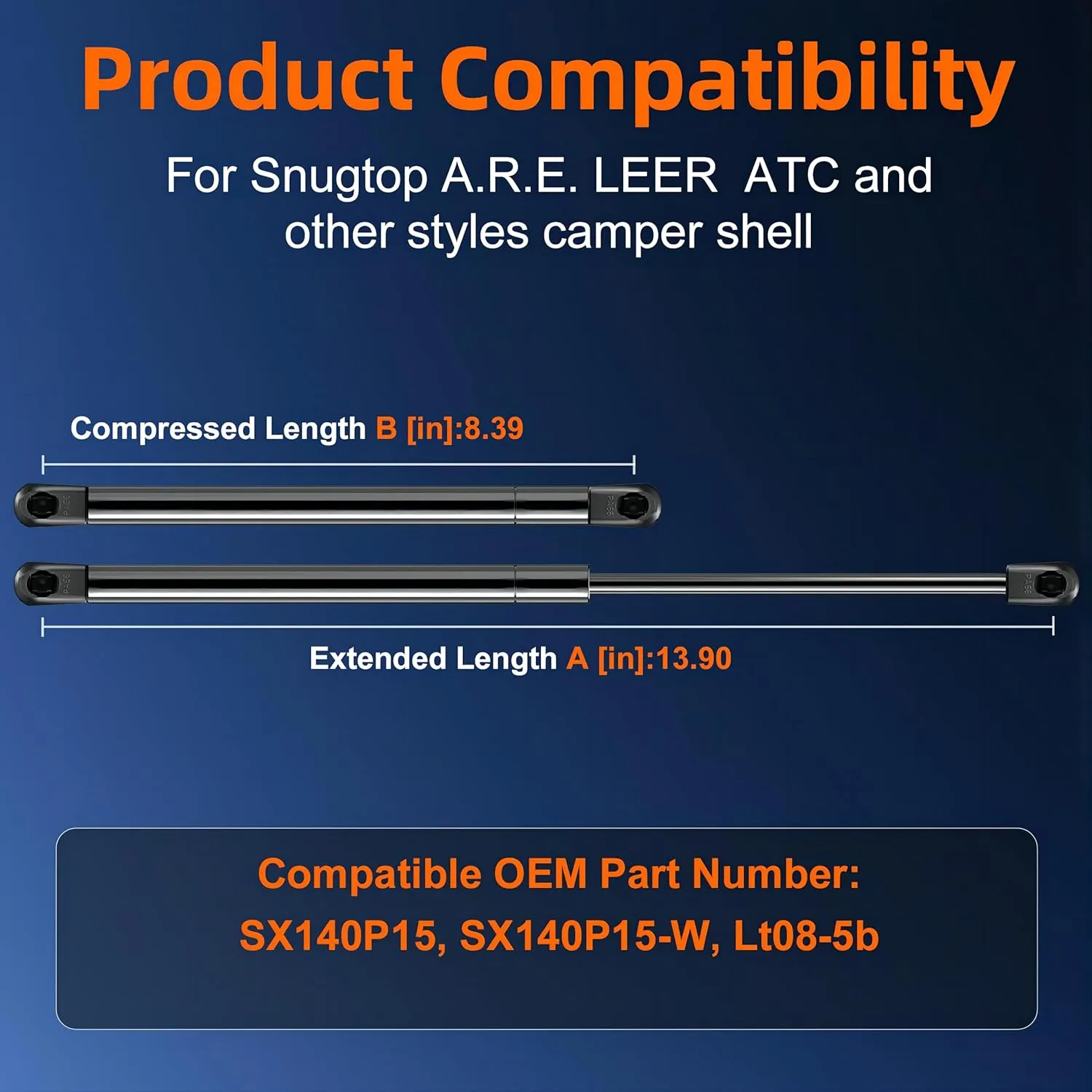 SX140P15 lt08-05b14in 15lb/67N Gas Shock Strut Lift Support for Costco US General Truck Tool Box Lid Parts, Leer are Camper Shell Window, Snugtop Truck Topper Cap Canopy Door, Pack of 2PCS