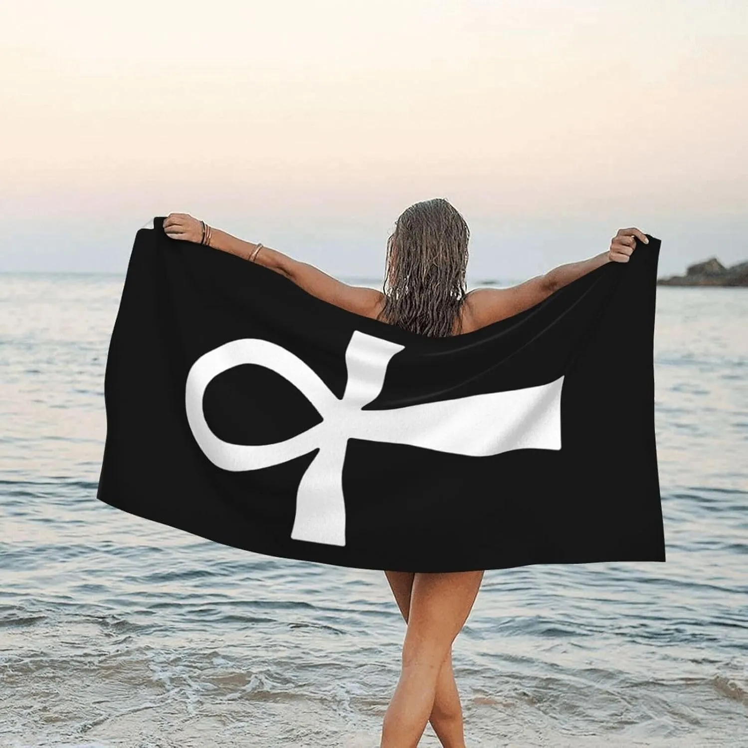 Symbol Ancient Egyptian Beach Towel with Travel Bag 27.5"x55" Quick Dry Sand Free Lightweight Large Oversized Towels Light Vacation Essentials