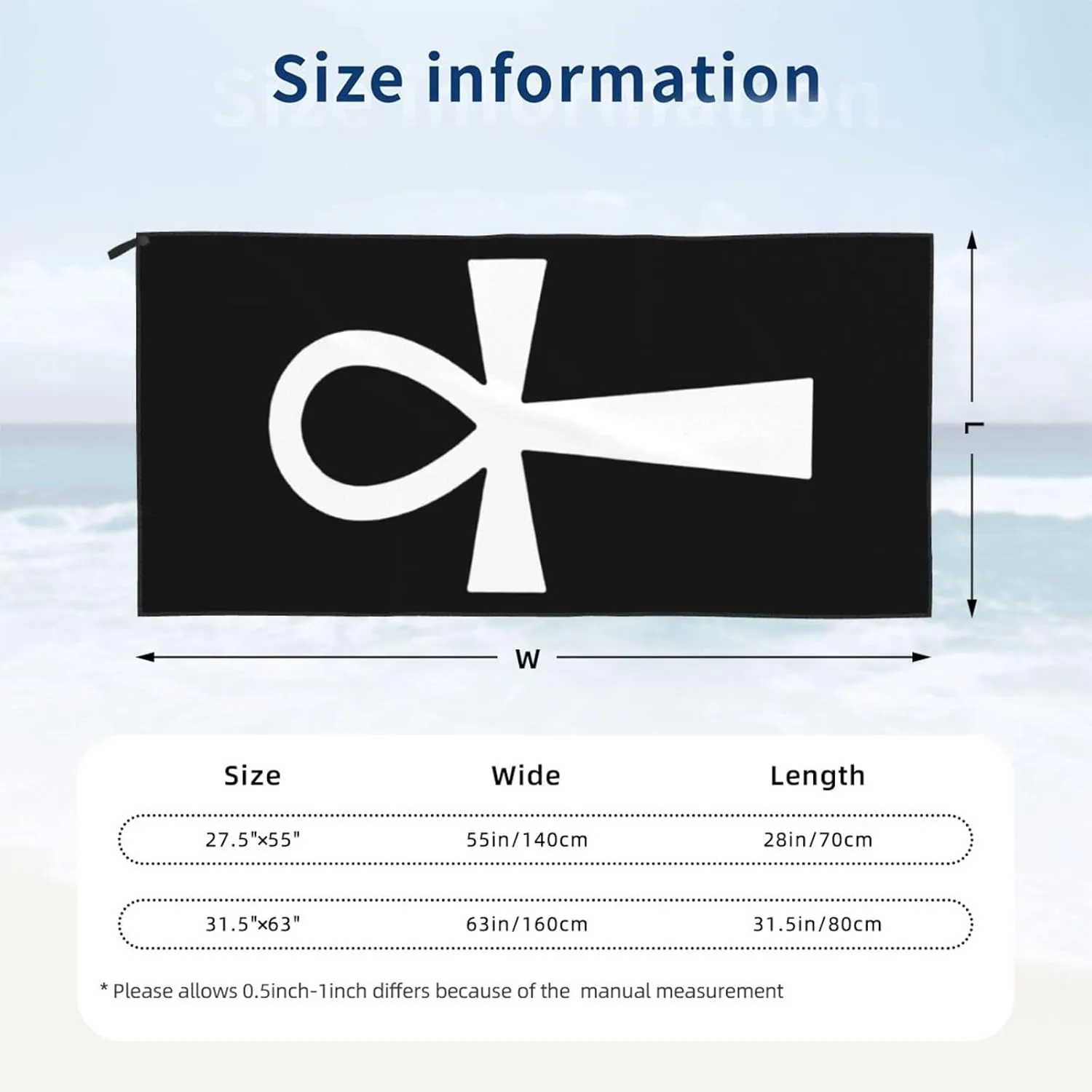 Symbol Ancient Egyptian Beach Towel with Travel Bag 27.5"x55" Quick Dry Sand Free Lightweight Large Oversized Towels Light Vacation Essentials