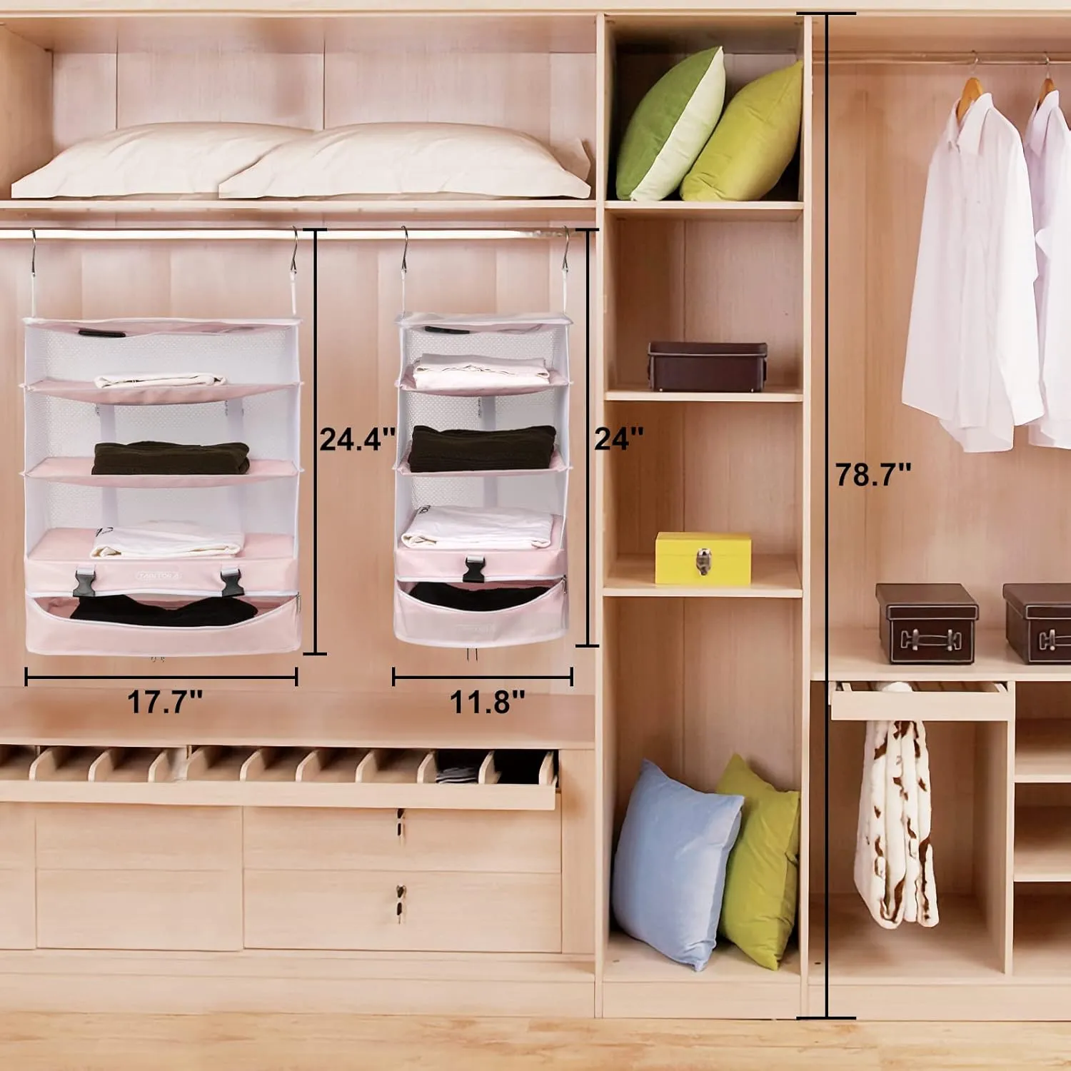 TABITORA Portable Hanging Travel Shelves Bag Packing Cube Organizer Suitcase Storage Large Capacity