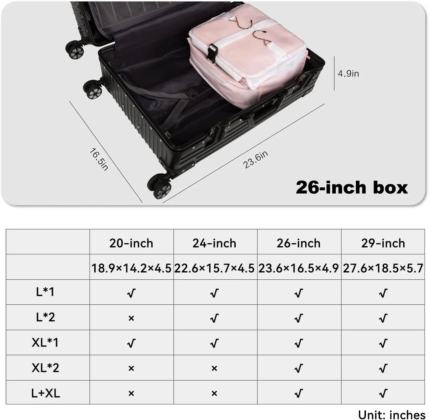 TABITORA Portable Hanging Travel Shelves Bag Packing Cube Organizer Suitcase Storage Large Capacity