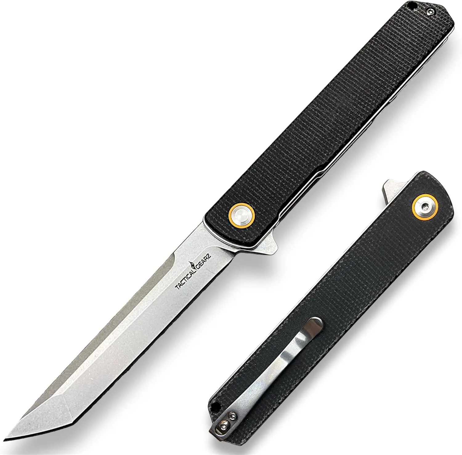 TACTICAL GEARZ EDC Pocket Folding Knife, Micarta Handle, D2 Steel Tanto Blade (Virgo)