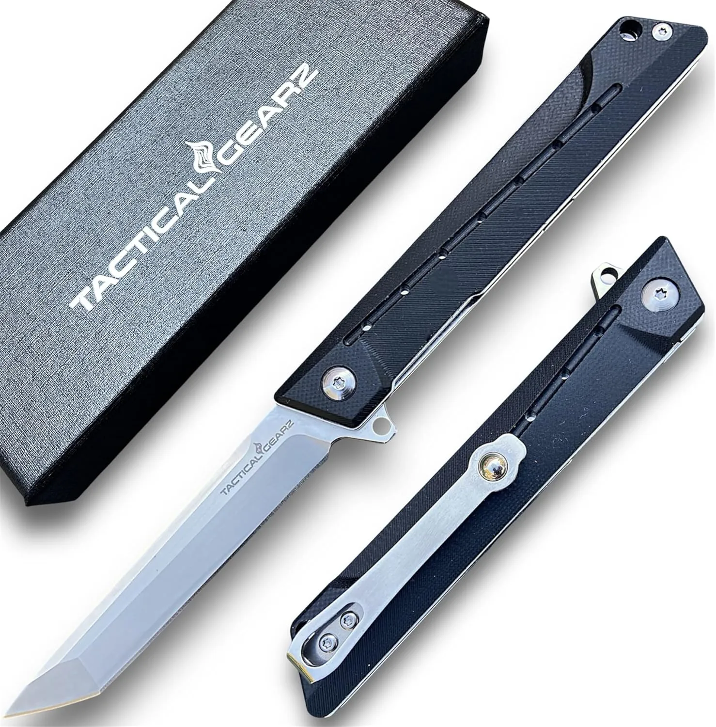 TACTICAL GEARZ Pocket Folding Knife for EDC, G10 Handle, D2 Steel Tanto Blade, Includes Sheath (Nyx)