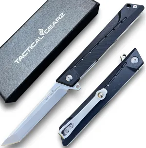 TACTICAL GEARZ Pocket Folding Knife for EDC, G10 Handle, D2 Steel Tanto Blade, Includes Sheath (Nyx)