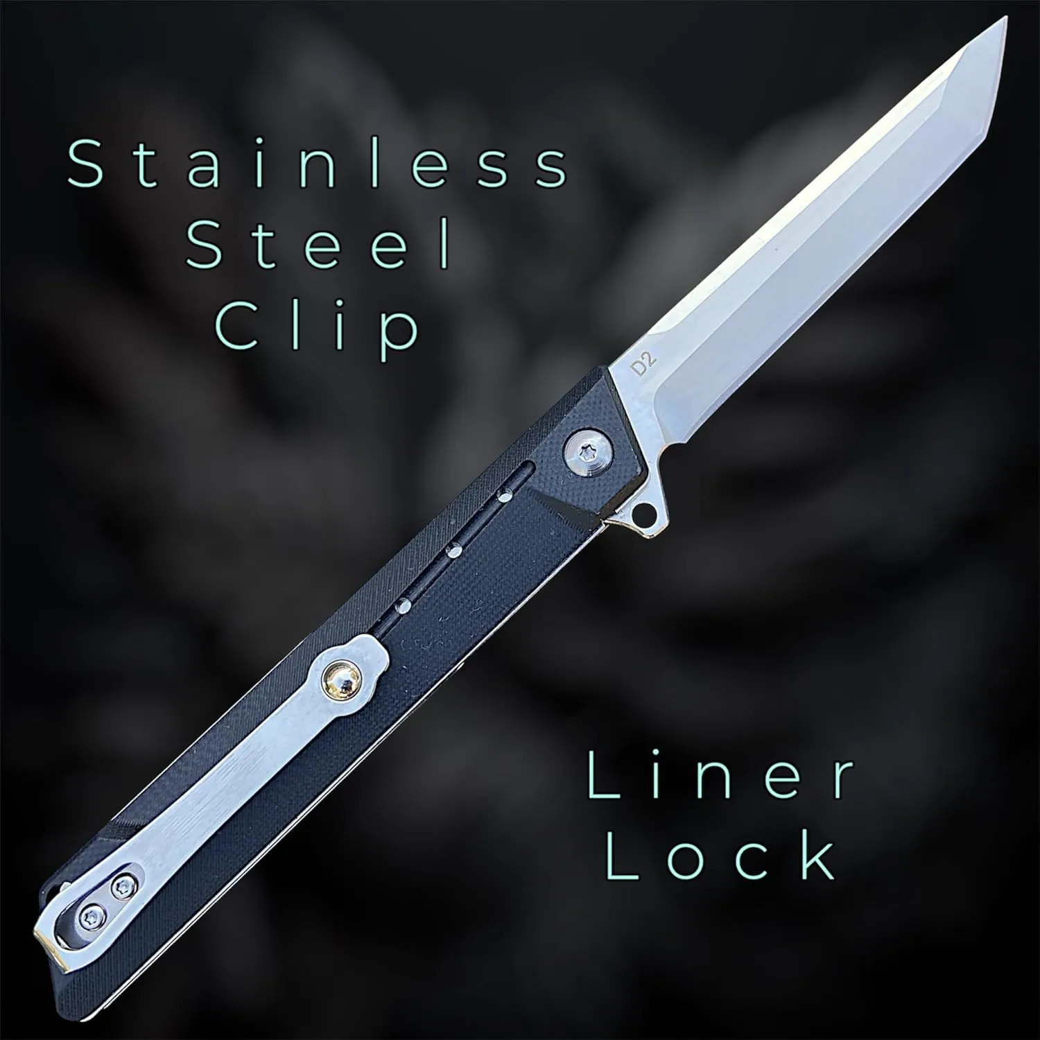 TACTICAL GEARZ Pocket Folding Knife for EDC, G10 Handle, D2 Steel Tanto Blade, Includes Sheath (Nyx)