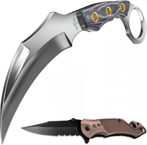 Tactical Knife with Sheath & Micarta Handle – Small Fixed Blade Knife – Pocket Folding Knife - Military Style - Tactical Knife - Good for Camping Hunting Survival Activities