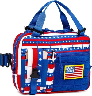 Tactical Molle Admin Pouch of Laser Cut Design,Medical EMT Organizer with Phone Pouch,EDC EMT Pack IFAK Tool Holder with US Patch (Large RedBlueStar-Include Accessories)