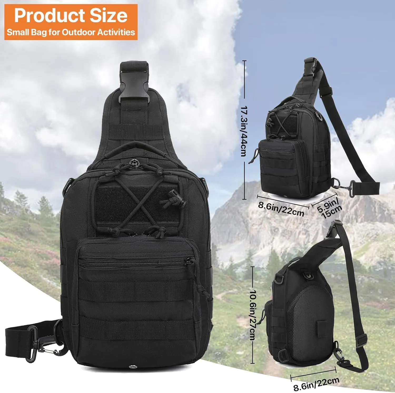 Tactical Sling Bag for Men, Small Crossbody Chest Bag with Holster and US Flag Patch, EDC Shoulder Bag, Black