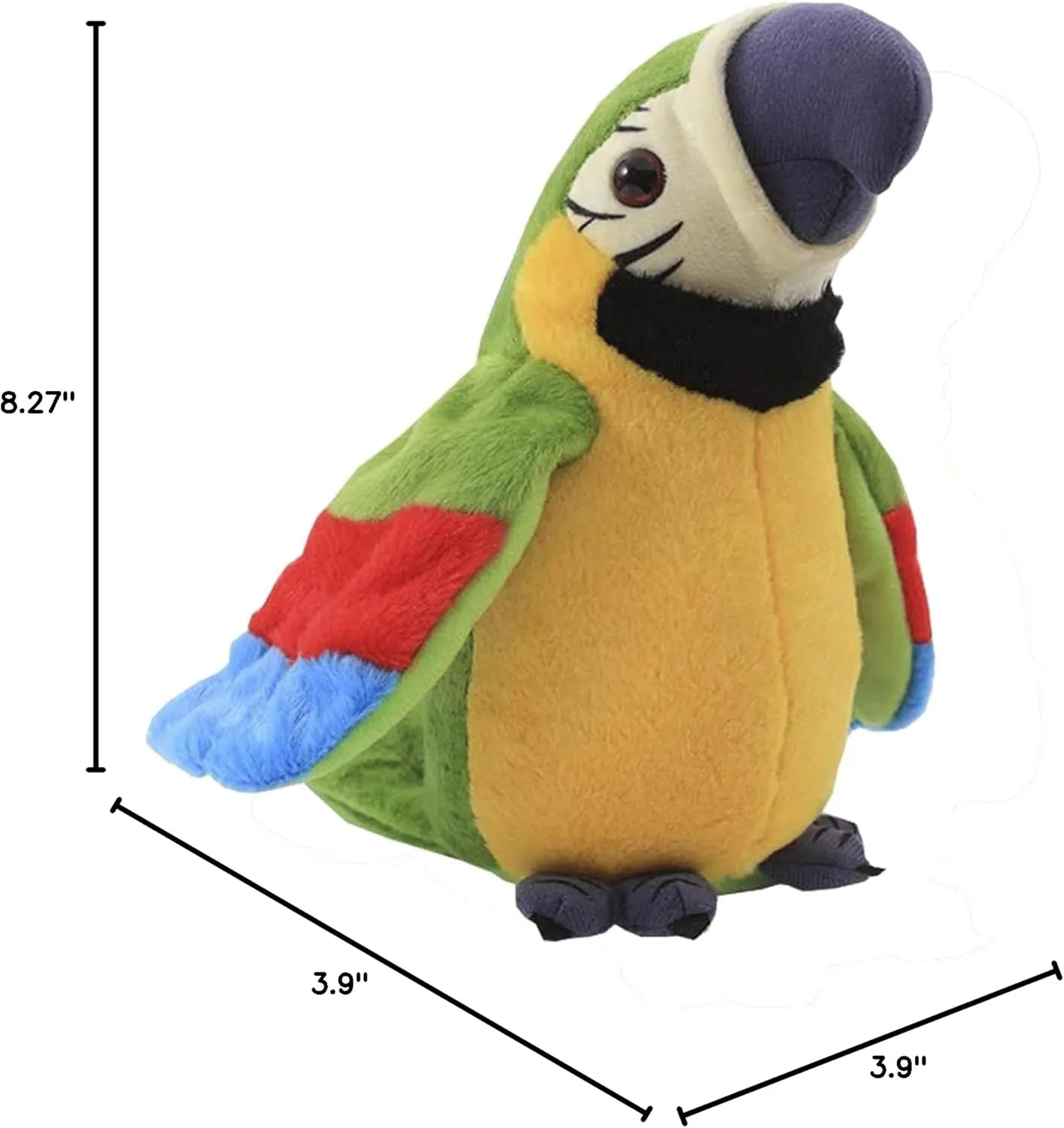 Talking Macaw Parrot Repeat What You Say Stuffed Animal Plush Toy Electronic Record Animated Bird Shake Wings Speaking Parrot Pet Plush Interactive Toys for Kids Boys Girls Christmas Birthday Gift