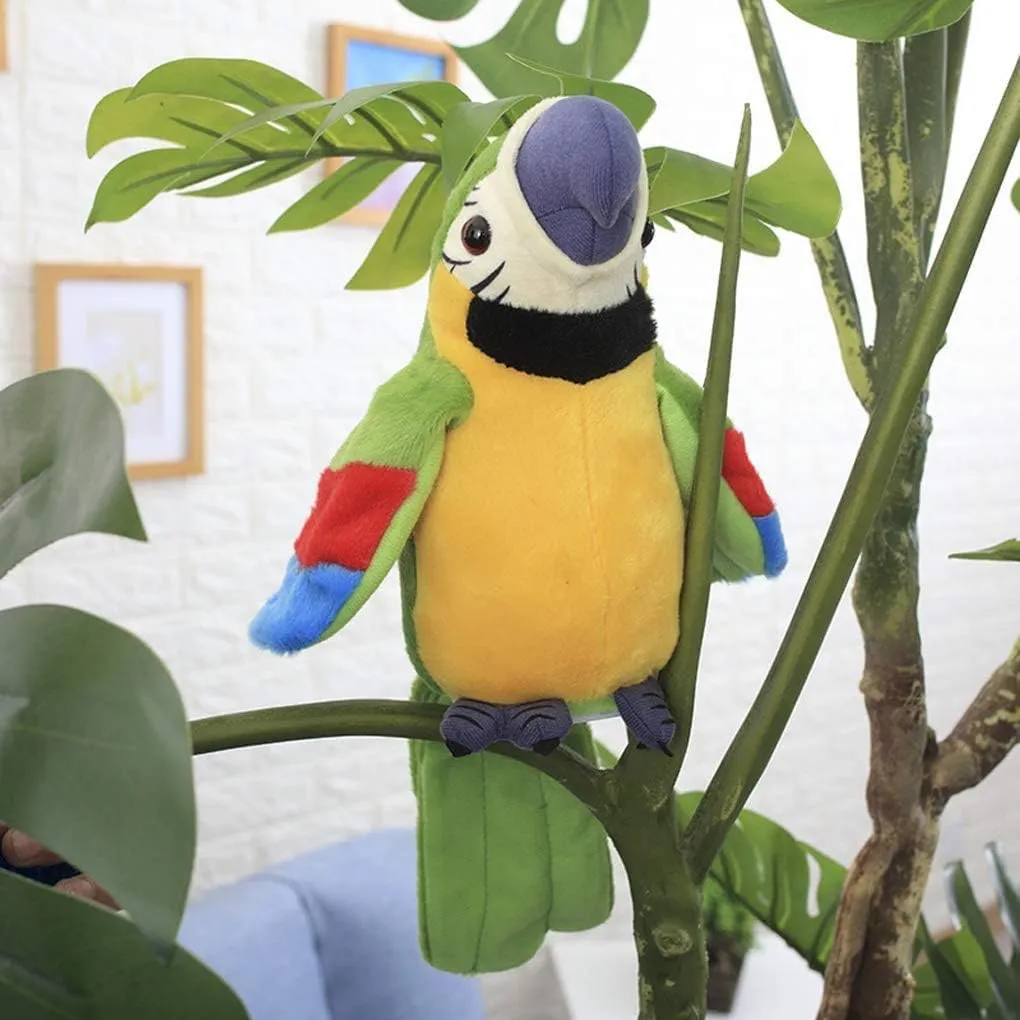 Talking Macaw Parrot Repeat What You Say Stuffed Animal Plush Toy Electronic Record Animated Bird Shake Wings Speaking Parrot Pet Plush Interactive Toys for Kids Boys Girls Christmas Birthday Gift