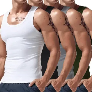 Tank Tops Men 4 Pc Big and Tall Muscle Sleeveless Shirts Compression Fit Gym Workout Oversized Summer Beach Casual Vest