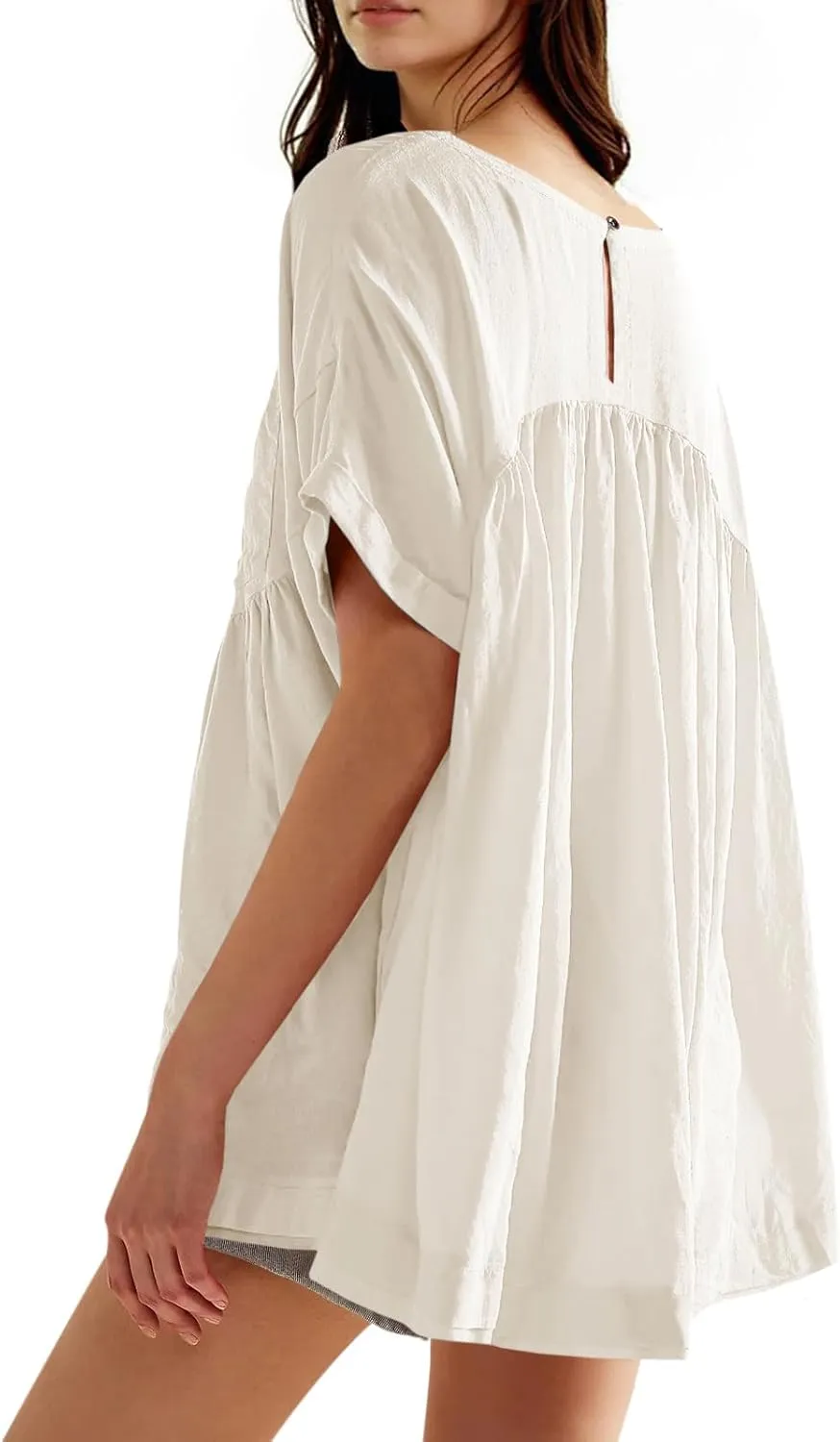 Tankaneo Womens Summer Babydoll Tops Casual Loose Fit Peplum Oversized Tunic Shirts