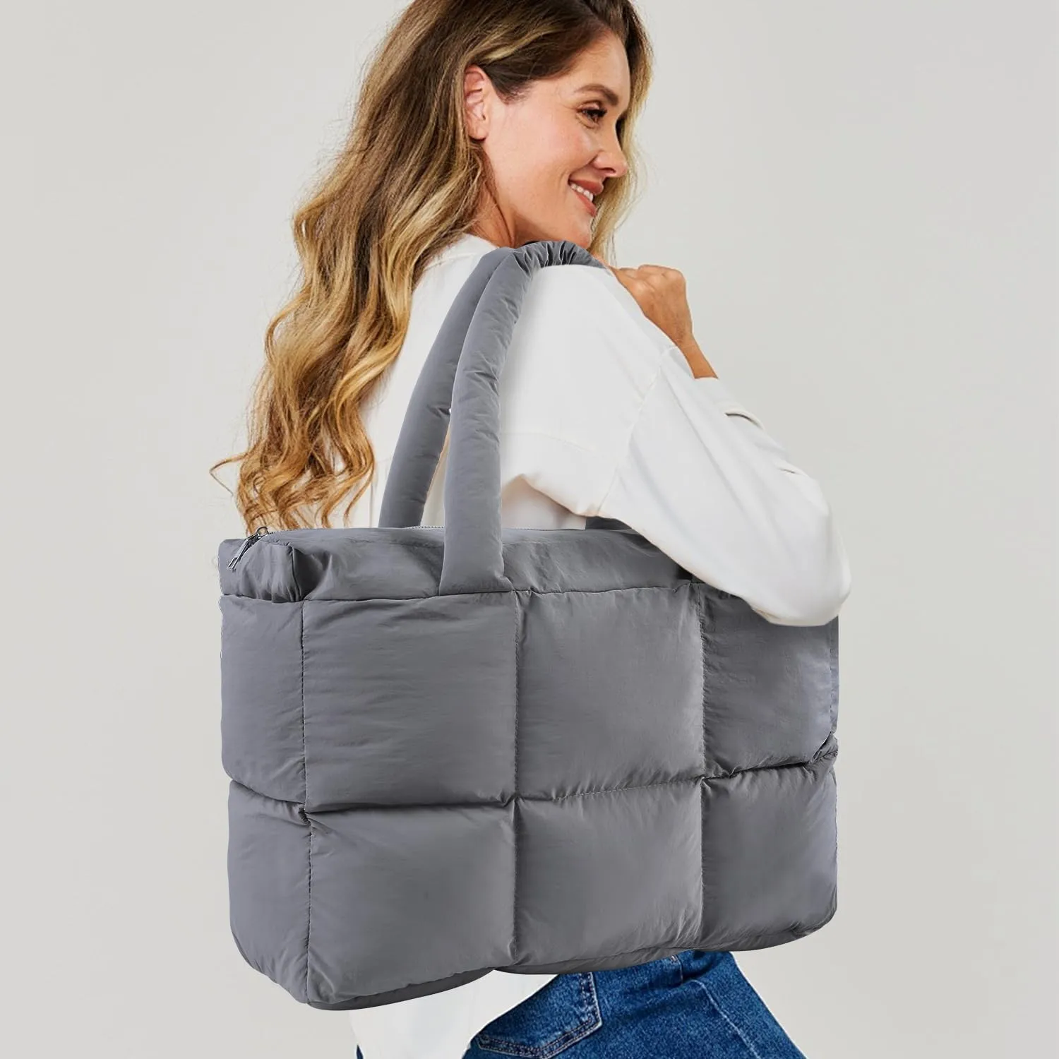 Teacher Tote Bag for Women Laptop Bag with Zipper Nurse Tote Laptop Briefcase Puffy Handbag for Work Travel Nursing Gym