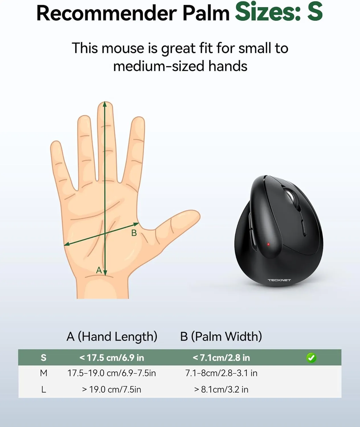 TECKNET Vertical Wireless Mouse, Ergonomic Mouse for Small Hands, 4800DPI, 5 Adjustable DPI Levels, 6 Buttons, 2.4GHz Silent Optical Wireless Mouse for Laptop, Computers, PCs, Macs - Black