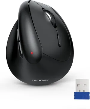 TECKNET Vertical Wireless Mouse, Ergonomic Mouse for Small Hands, 4800DPI, 5 Adjustable DPI Levels, 6 Buttons, 2.4GHz Silent Optical Wireless Mouse for Laptop, Computers, PCs, Macs - Black
