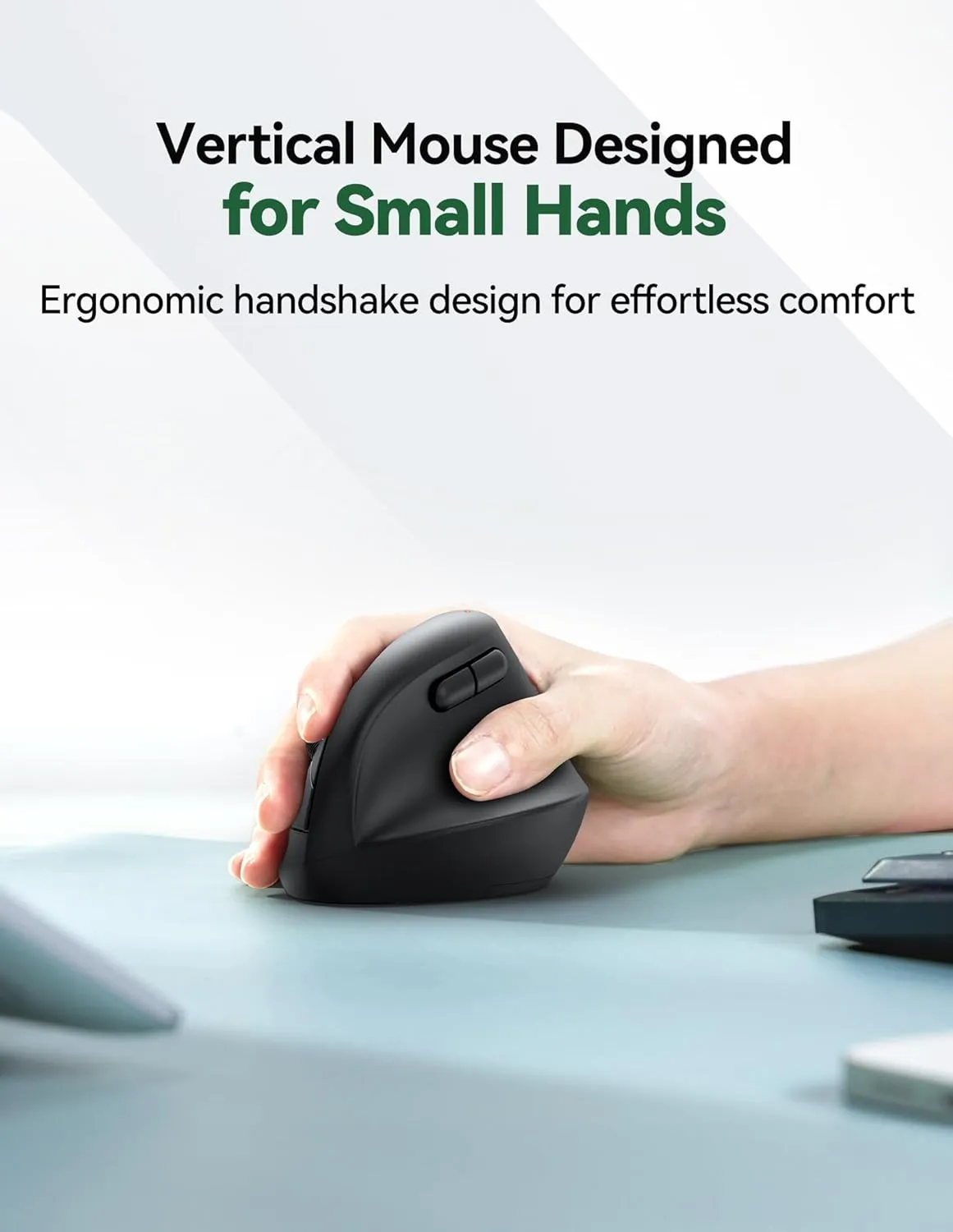 TECKNET Vertical Wireless Mouse, Ergonomic Mouse for Small Hands, 4800DPI, 5 Adjustable DPI Levels, 6 Buttons, 2.4GHz Silent Optical Wireless Mouse for Laptop, Computers, PCs, Macs - Black
