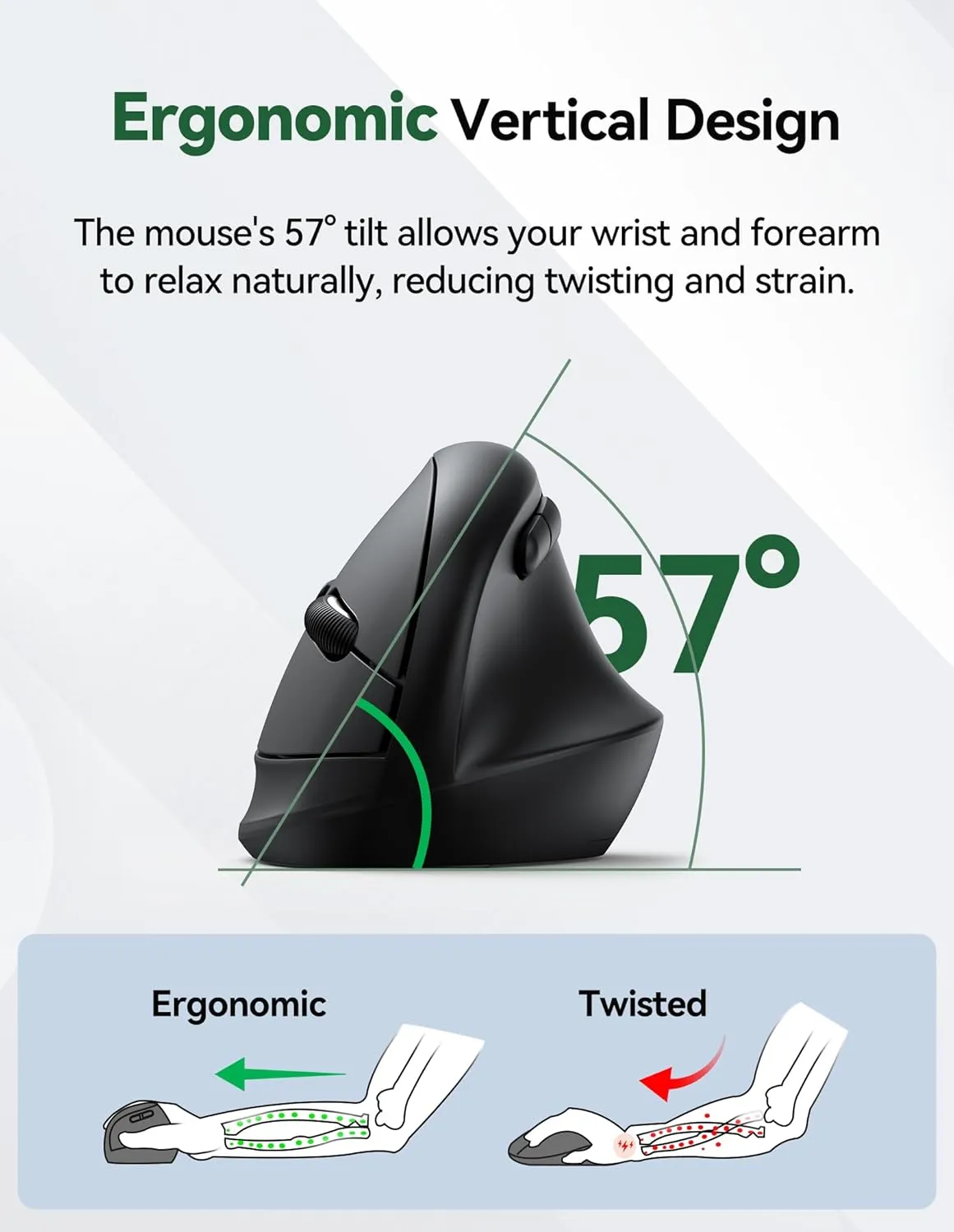 TECKNET Vertical Wireless Mouse, Ergonomic Mouse for Small Hands, 4800DPI, 5 Adjustable DPI Levels, 6 Buttons, 2.4GHz Silent Optical Wireless Mouse for Laptop, Computers, PCs, Macs - Black