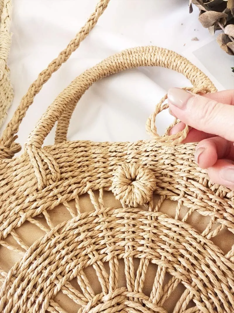 Teeya Straw Crossbody Bag Women Weave Shoulder Bag Round Summer Beach Purse and Handbags