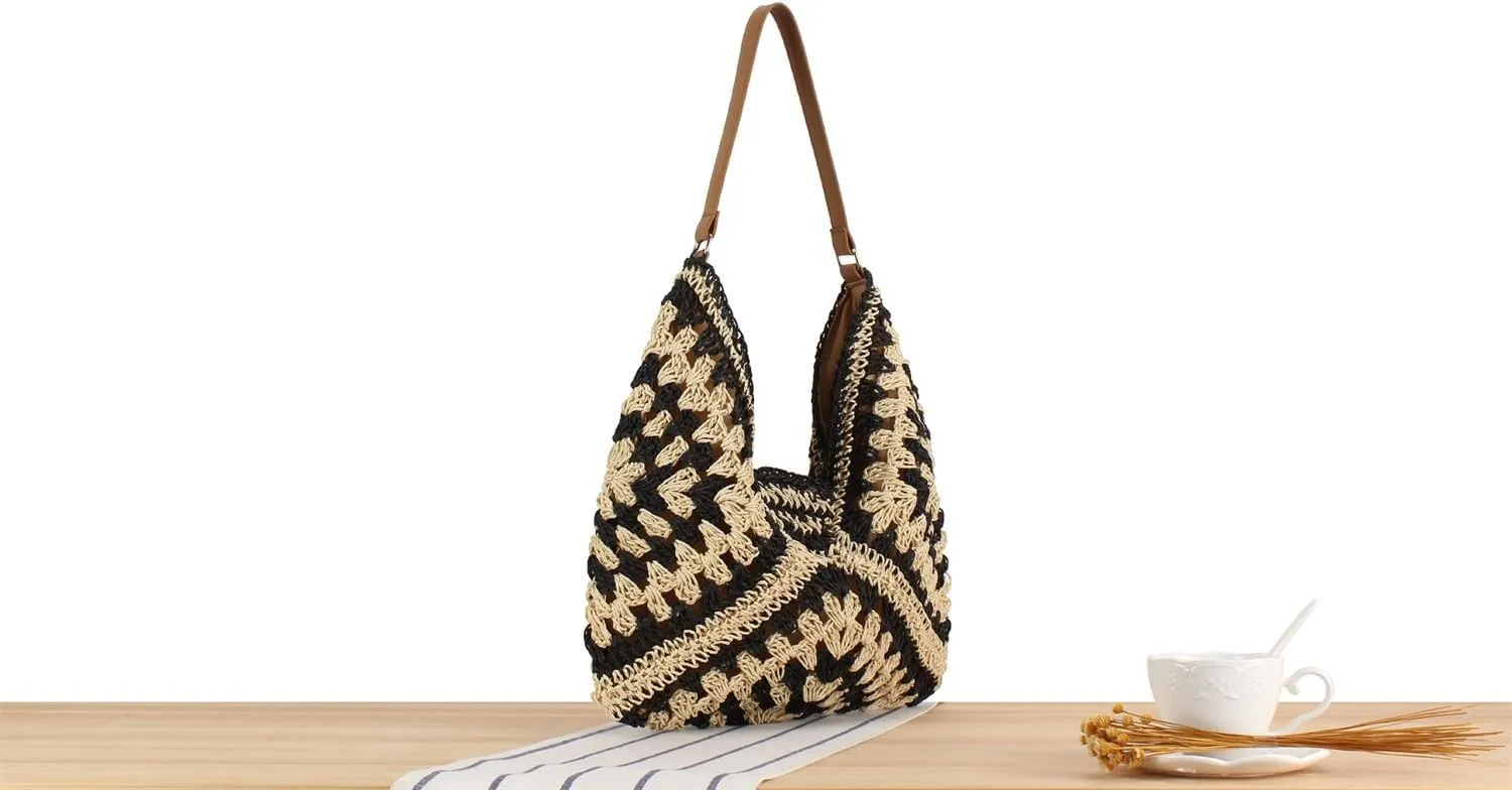 Teeya Straw Crossbody Bag Women Weave Shoulder Bag Round Summer Beach Purse and Handbags