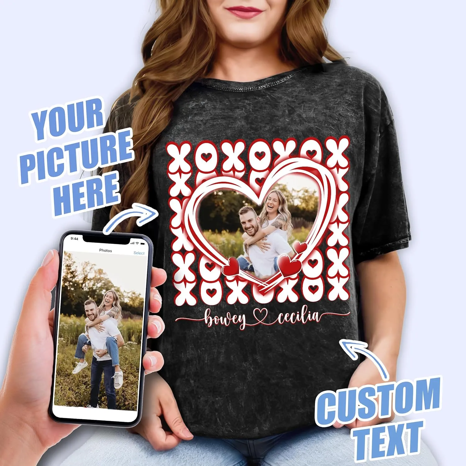 Tehg & Tuhg Custom Your Photo T Shirts Bootleg Tee Rap for Girlfriend Boyfriend, Custom Face Shirt Gifts for Him Her Birthday