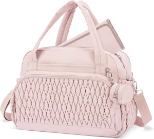 Telena Makeup Bag with Diaper Bag Tote, Travel Diaper Bag Crossbody Large Capacity Hospital Bag for Women Labor Delivery Baby Diaper Bag with Pacifier Case Pink