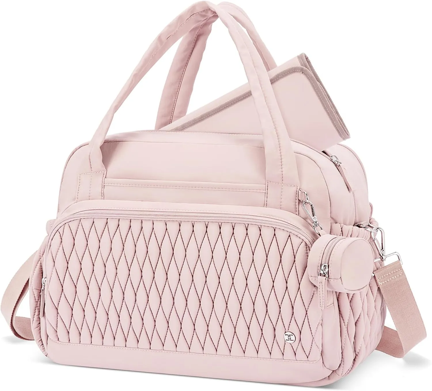 Telena Makeup Bag with Diaper Bag Tote, Travel Diaper Bag Crossbody Large Capacity Hospital Bag for Women Labor Delivery Baby Diaper Bag with Pacifier Case Pink