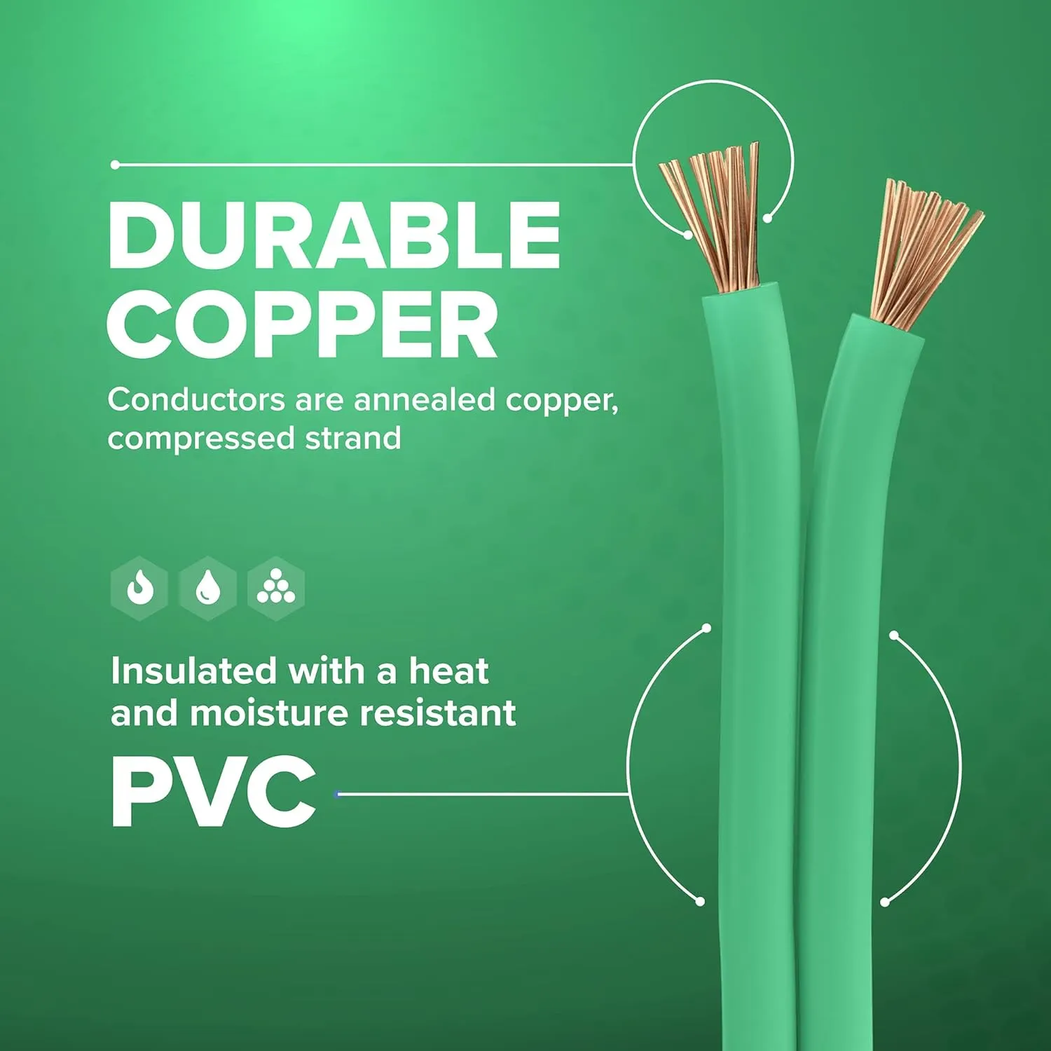 THE CIMPLE CO 100 Feet (30 Meter) - Insulated Stranded Copper THHN/THWN Wire - 14 AWG, Made in The USA, Residential, Commercial, Industrial, Grounding, Electrical Rated for 600 Volts - in Green