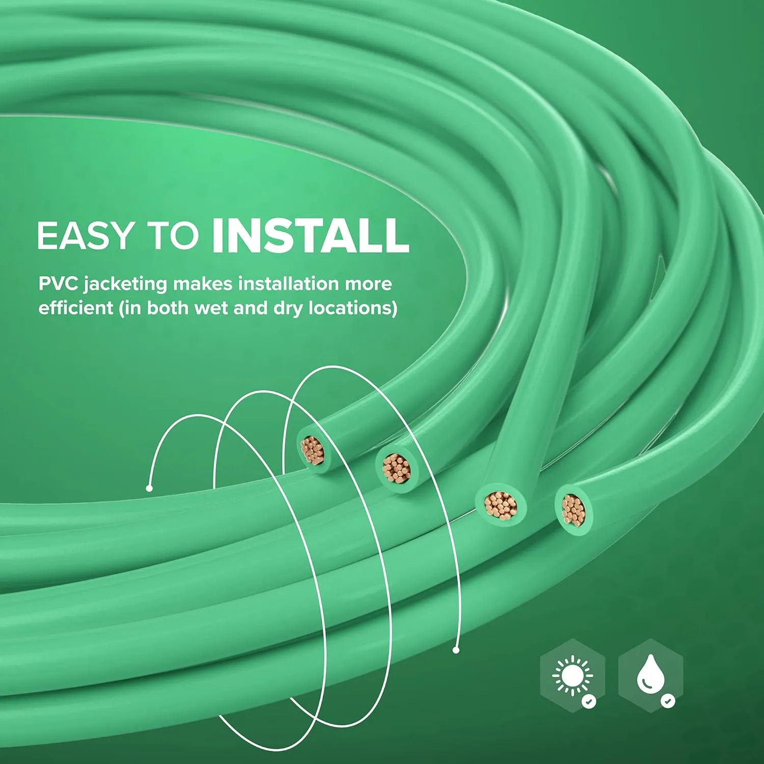 THE CIMPLE CO 100 Feet (30 Meter) - Insulated Stranded Copper THHN/THWN Wire - 14 AWG, Made in The USA, Residential, Commercial, Industrial, Grounding, Electrical Rated for 600 Volts - in Green