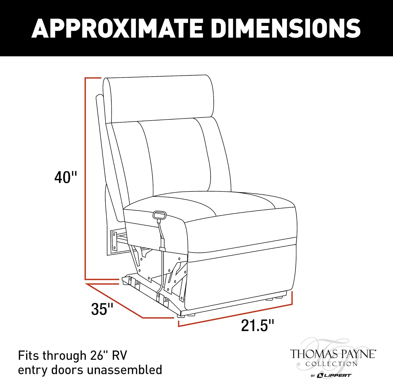 Thomas Payne Heritage Series Theater Seating Collection Armless Recliner for 5th Wheel RVs, Travel Trailers and Motorhomes, Grummond