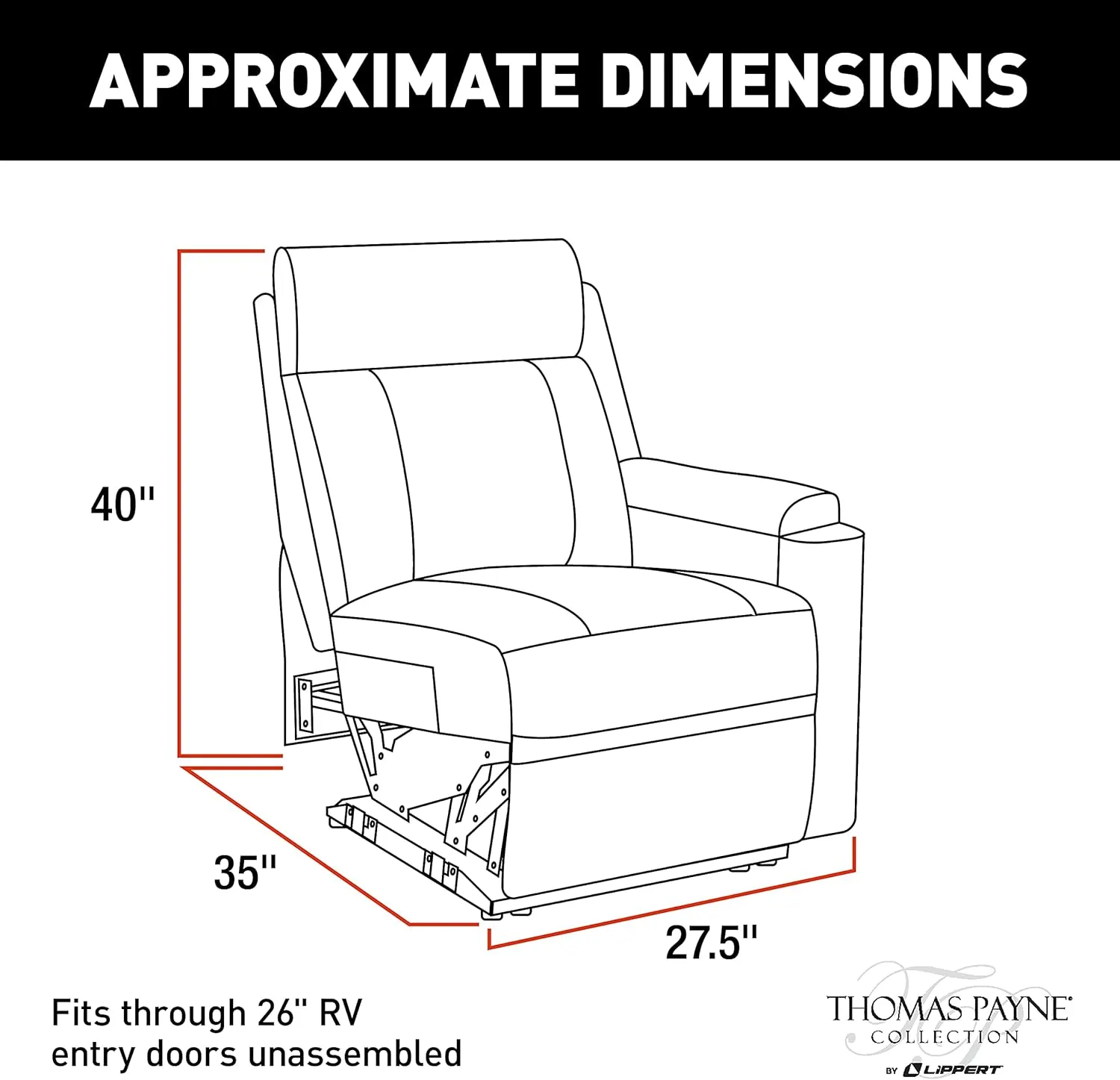 THOMAS PAYNE Theater Seating Collection Left Hand Recliner for 5th Wheel RVs, Travel Trailers and Motorhomes