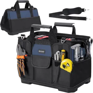 TICONN Heavy Duty Tool Bag with Multi-Pockets, Portable Tool Box Organizer Storage Bag, with Adjustable Shoulder Strap and Ergonomic Handle (Blue, 16" Molded Base)