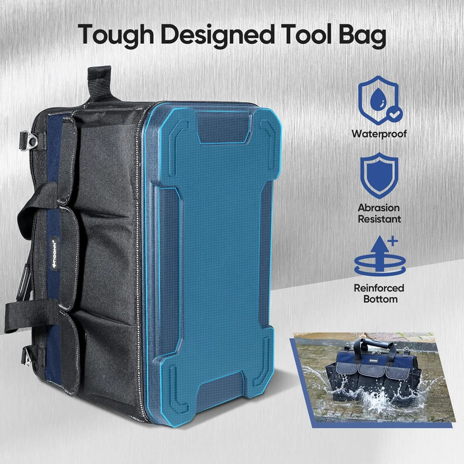 TICONN Heavy Duty Tool Bag with Multi-Pockets, Portable Tool Box Organizer Storage Bag, with Adjustable Shoulder Strap and Ergonomic Handle (Blue, 16" Molded Base)