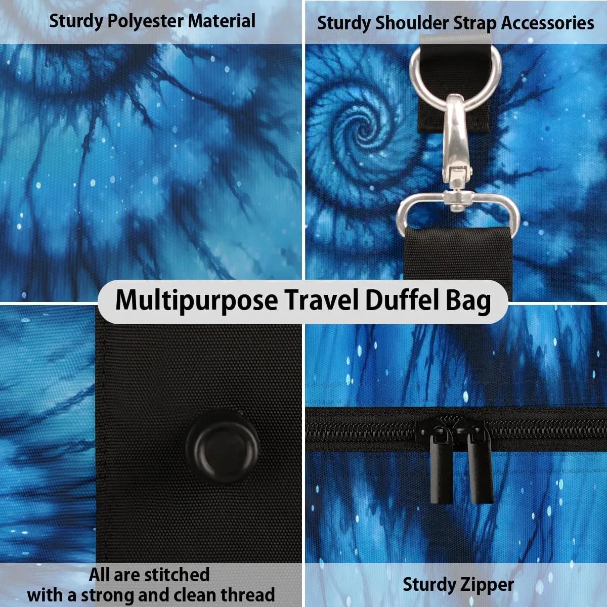 Tie Dye Travel Duffel Bag for Women Men Waterproof Foldable Overnight Weekender Bag Large Capacity Sports Gym Bag