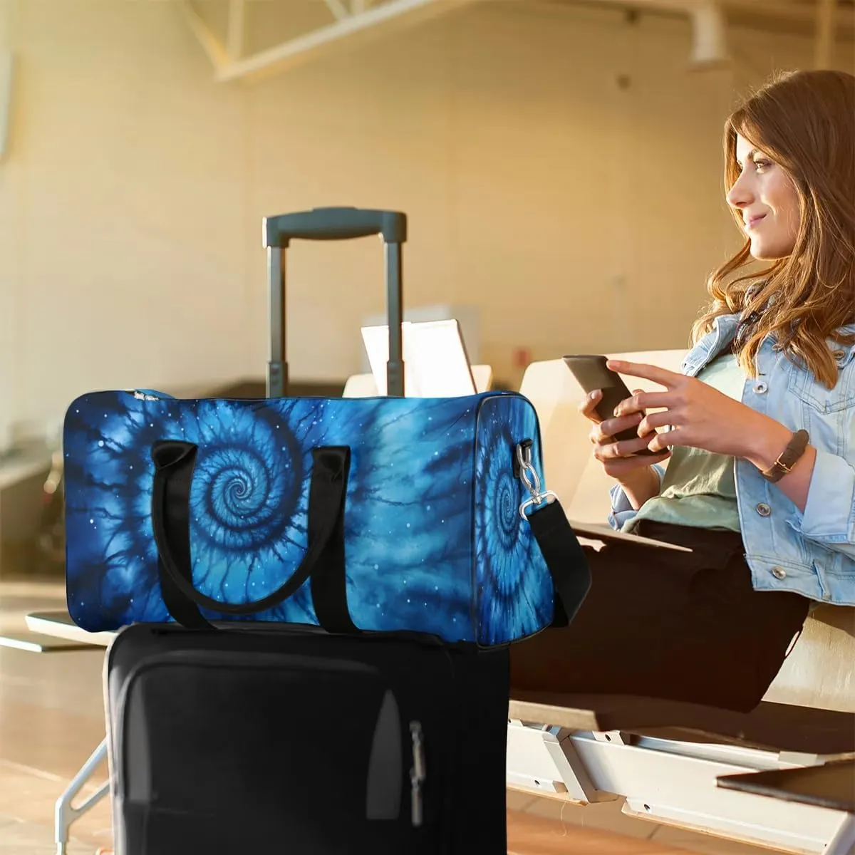 Tie Dye Travel Duffel Bag for Women Men Waterproof Foldable Overnight Weekender Bag Large Capacity Sports Gym Bag
