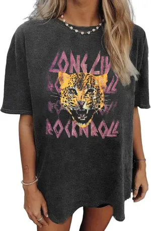 Tiger Printed T Shirt Women Vintage Leopard Tiger Animal Graphic Tees Oversized Country Music Short Sleeve Tops