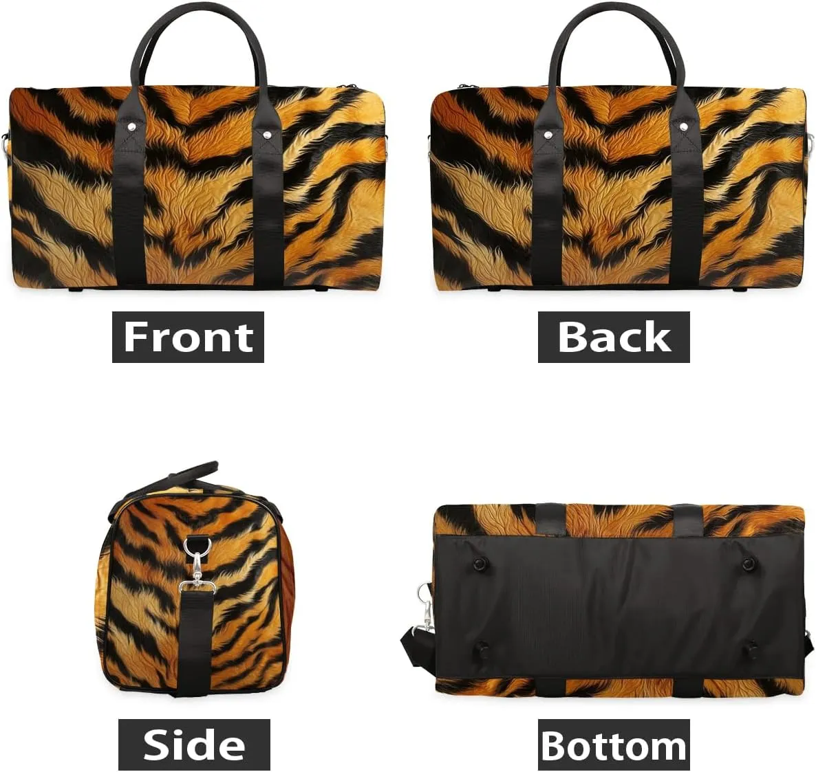 Tiger Skin Travel Duffel Bag for Women Men Waterproof Foldable Overnight Weekender Bag Large Capacity Sports Gym Bag