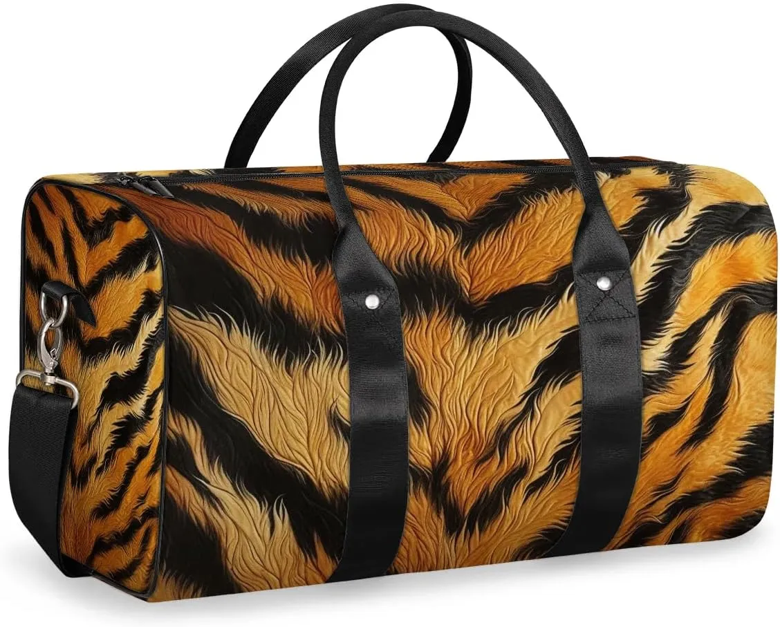 Tiger Skin Travel Duffel Bag for Women Men Waterproof Foldable Overnight Weekender Bag Large Capacity Sports Gym Bag