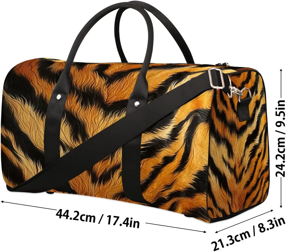 Tiger Skin Travel Duffel Bag for Women Men Waterproof Foldable Overnight Weekender Bag Large Capacity Sports Gym Bag