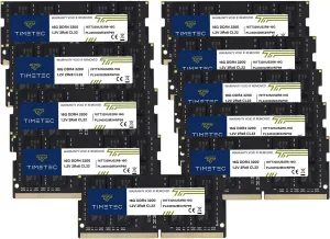 Timetec 160GB KIT(10x16GB) DDR4 3200MHz (or 2933MHz or 2666MHz) PC4-25600 Non-ECC Unbuffered 1.2V CL22 2Rx8 Dual Rank 260 Pin SODIMM Laptop Notebook PC Computer Memory RAM Module Upgrade
