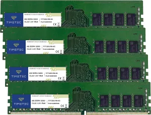 Timetec Hynix Original 32GB KIT (4x8GB) DDR4 3200MHz PC4-25600 Unbuffered ECC 1.2V CL22 1Rx8 Single Rank 288 Pin UDIMM Server Memory RAM Module Upgrade (32GB KIT (4x8GB))