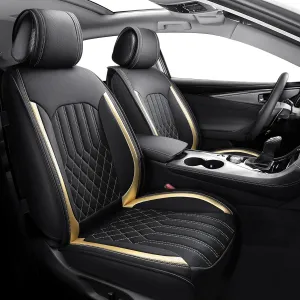 Tomatoman Airbag Compatible Leatherette Seat Covers for Infiniti Q60 Waterproof Dustproof Easy Clean Car Seat Protectors Interior Accessories(Full Set/Black Gold)