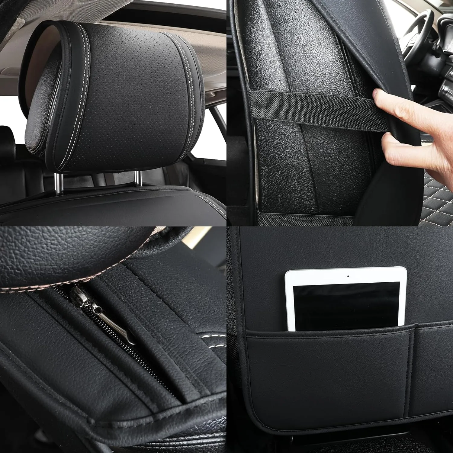 Tomatoman Airbag Compatible Leatherette Seat Covers for Infiniti Q60 Waterproof Dustproof Easy Clean Car Seat Protectors Interior Accessories(Full Set/Black Gold)