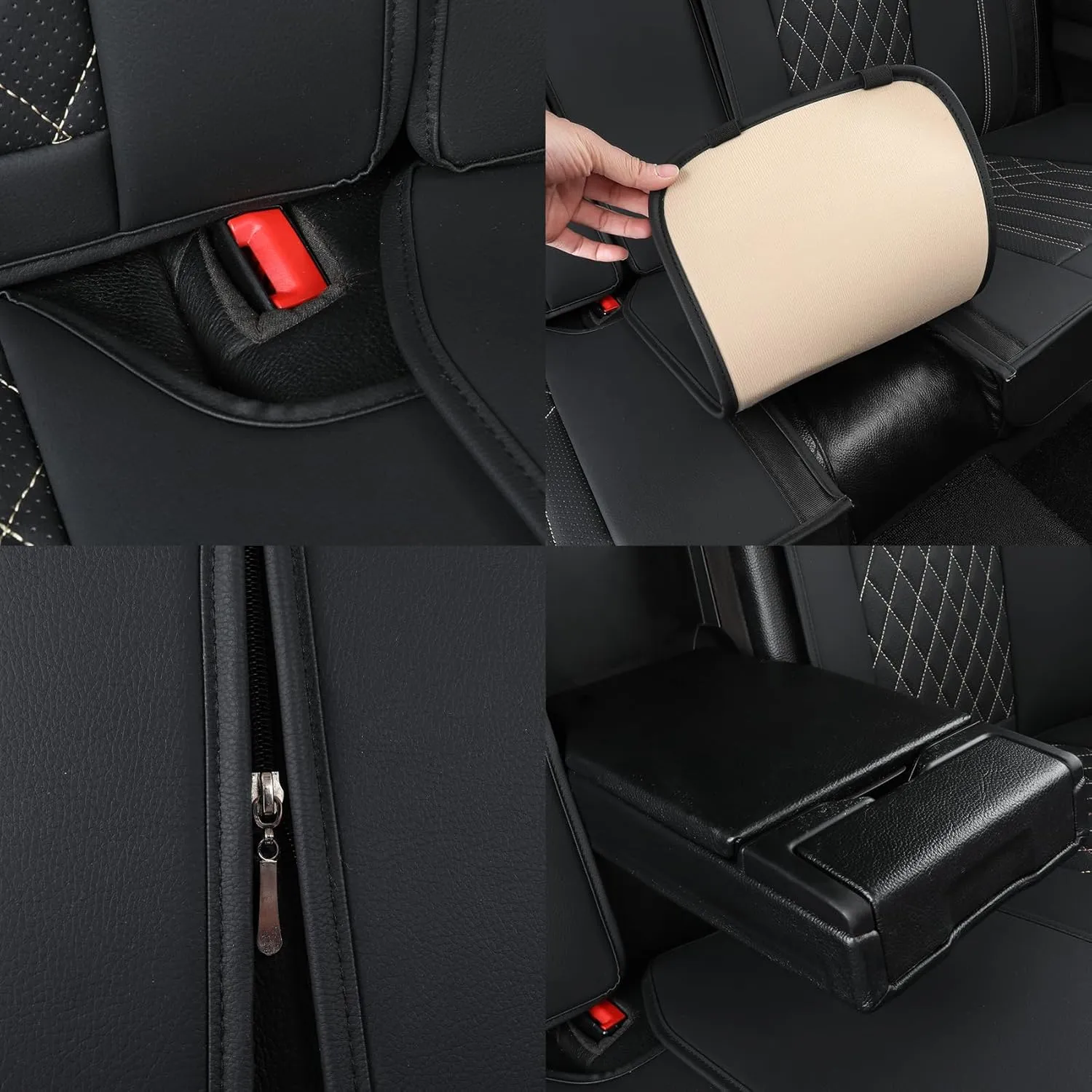 Tomatoman Airbag Compatible Leatherette Seat Covers for Infiniti Q60 Waterproof Dustproof Easy Clean Car Seat Protectors Interior Accessories(Full Set/Black Gold)